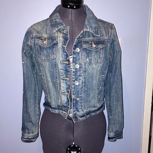 SEDUCTIONS cropped and distressed jean jacked. EUC with lots of life left Size M